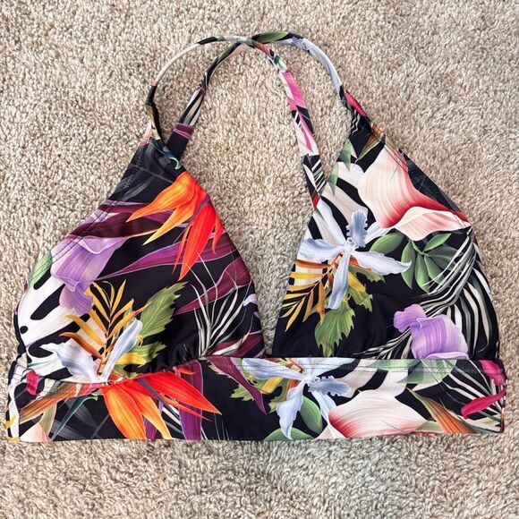Title Nine Sure Bet Midkini Top FloralVibrant Coral Bikini Top M - Picture 1 of 4